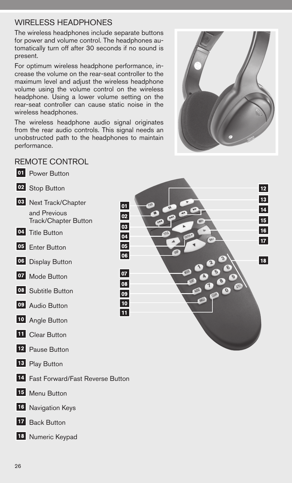 Wireless headphones, Remote control | Univex 2010 Armada User Manual | Page 28 / 52