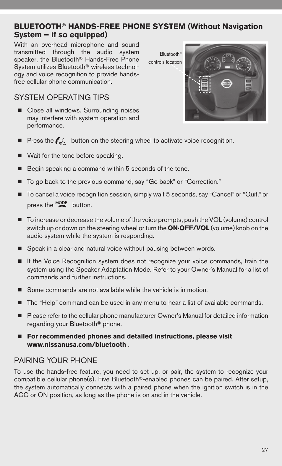 System operating tips, Pairing your phone | Univex 2010 Armada User Manual | Page 29 / 52