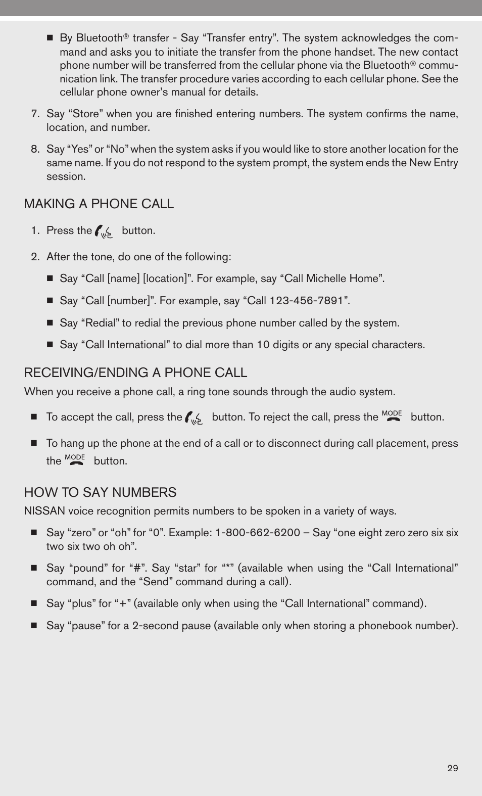 Making a phone call, Receiving/ending a phone call, How to say numbers | Univex 2010 Armada User Manual | Page 31 / 52