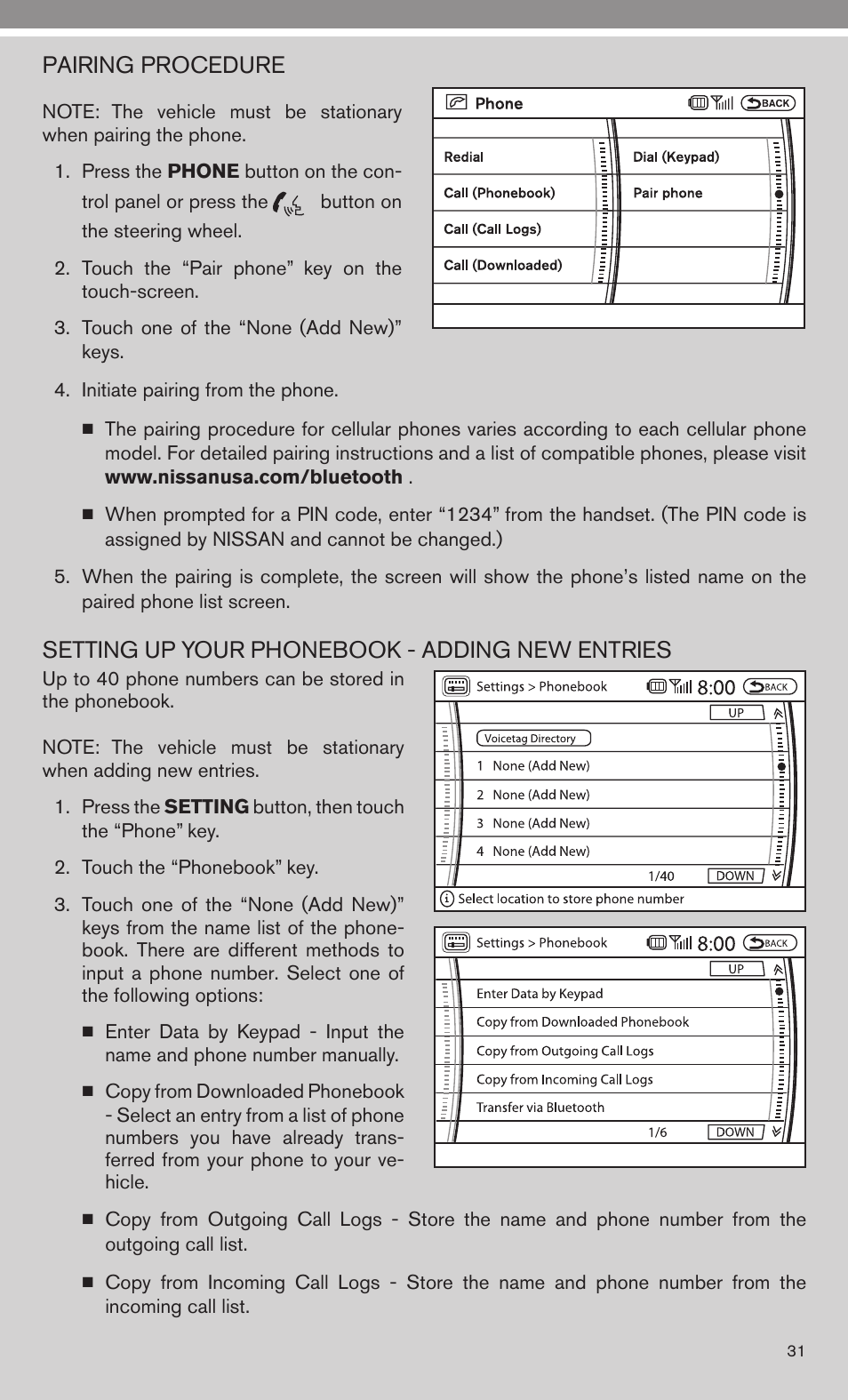 Pairing procedure, Setting up your phonebook - adding new entries | Univex 2010 Armada User Manual | Page 33 / 52