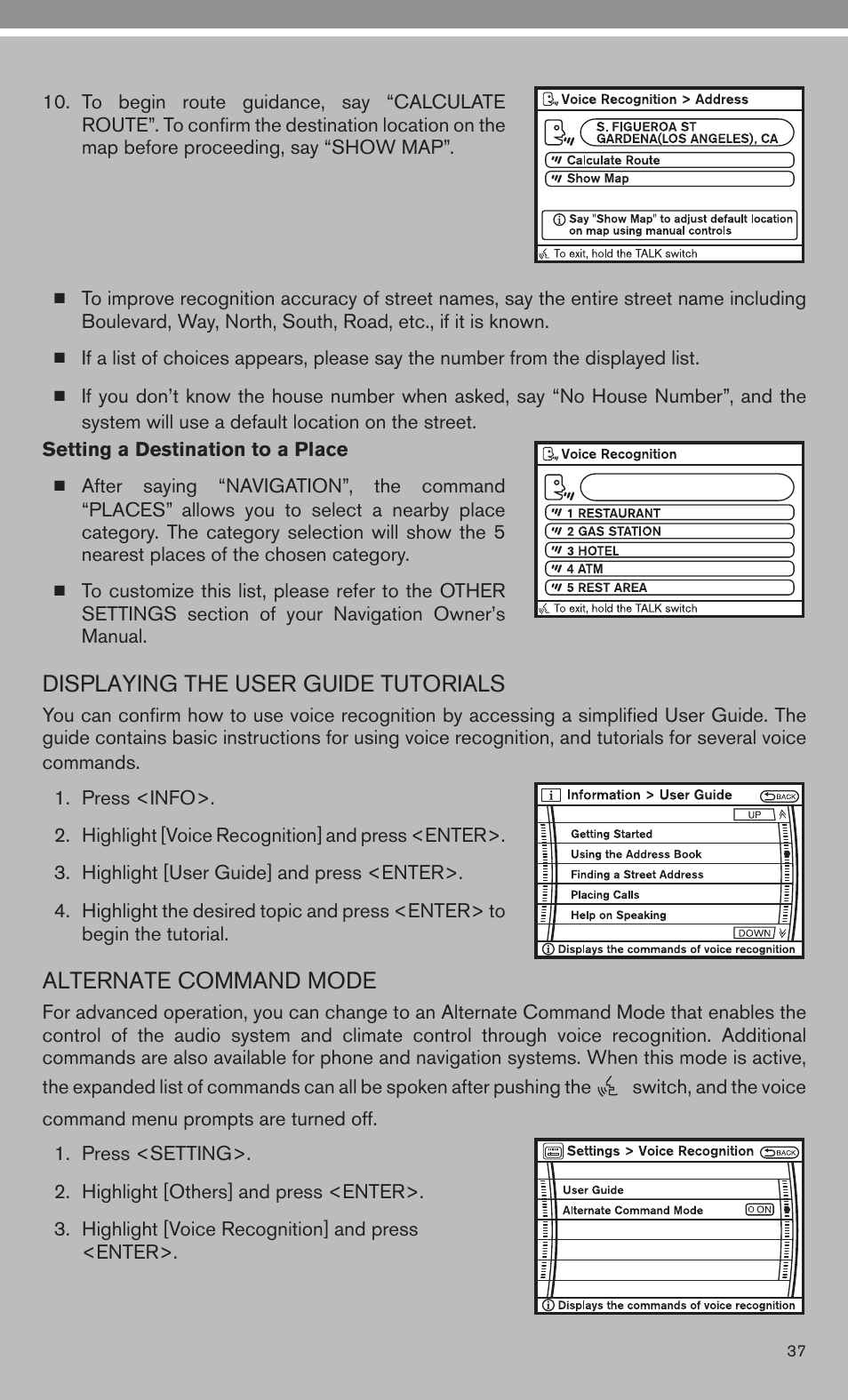 Displaying the user guide tutorials, Alternate command mode | Univex 2010 Armada User Manual | Page 39 / 52