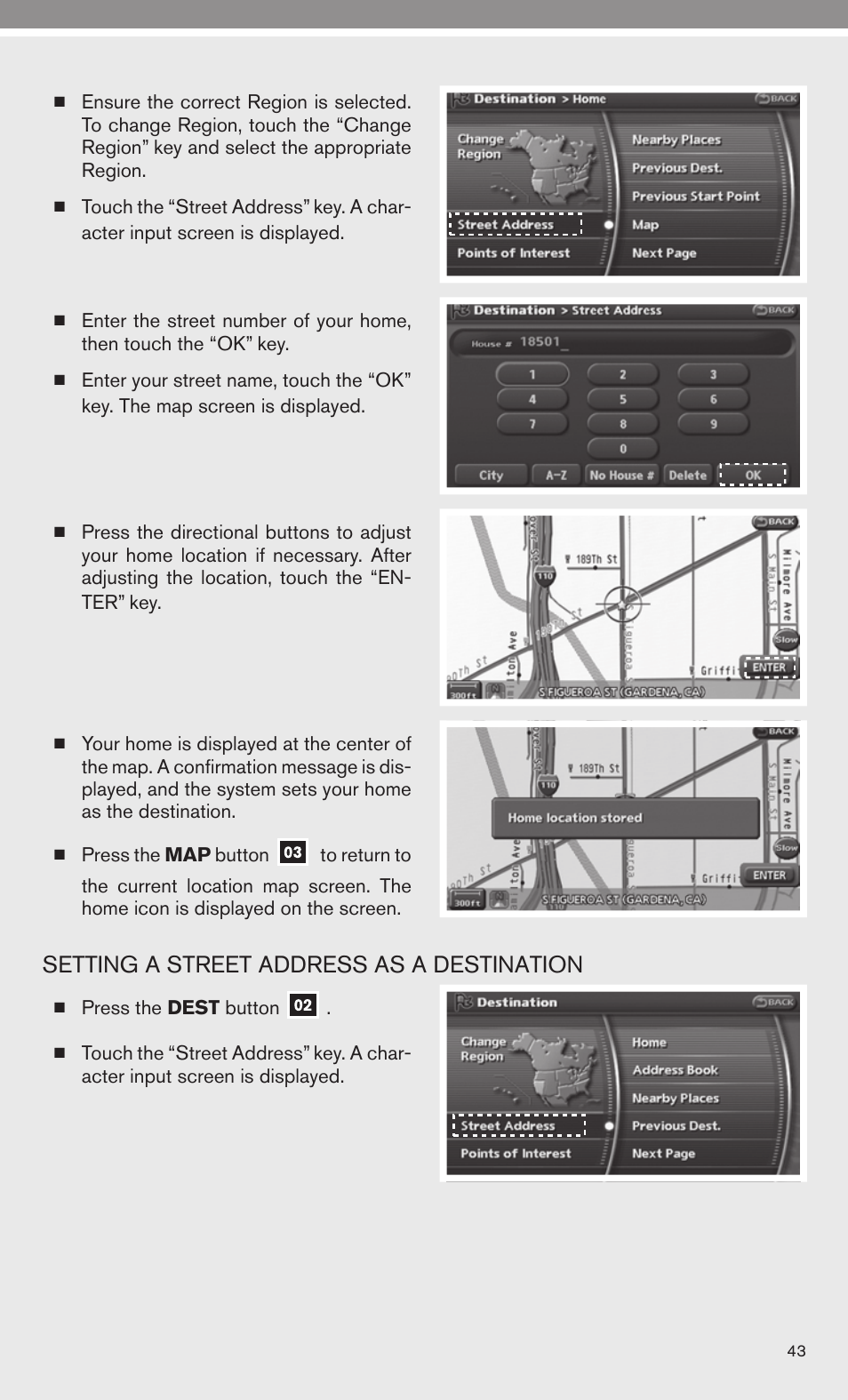 Setting a street address as a destination | Univex 2010 Armada User Manual | Page 45 / 52