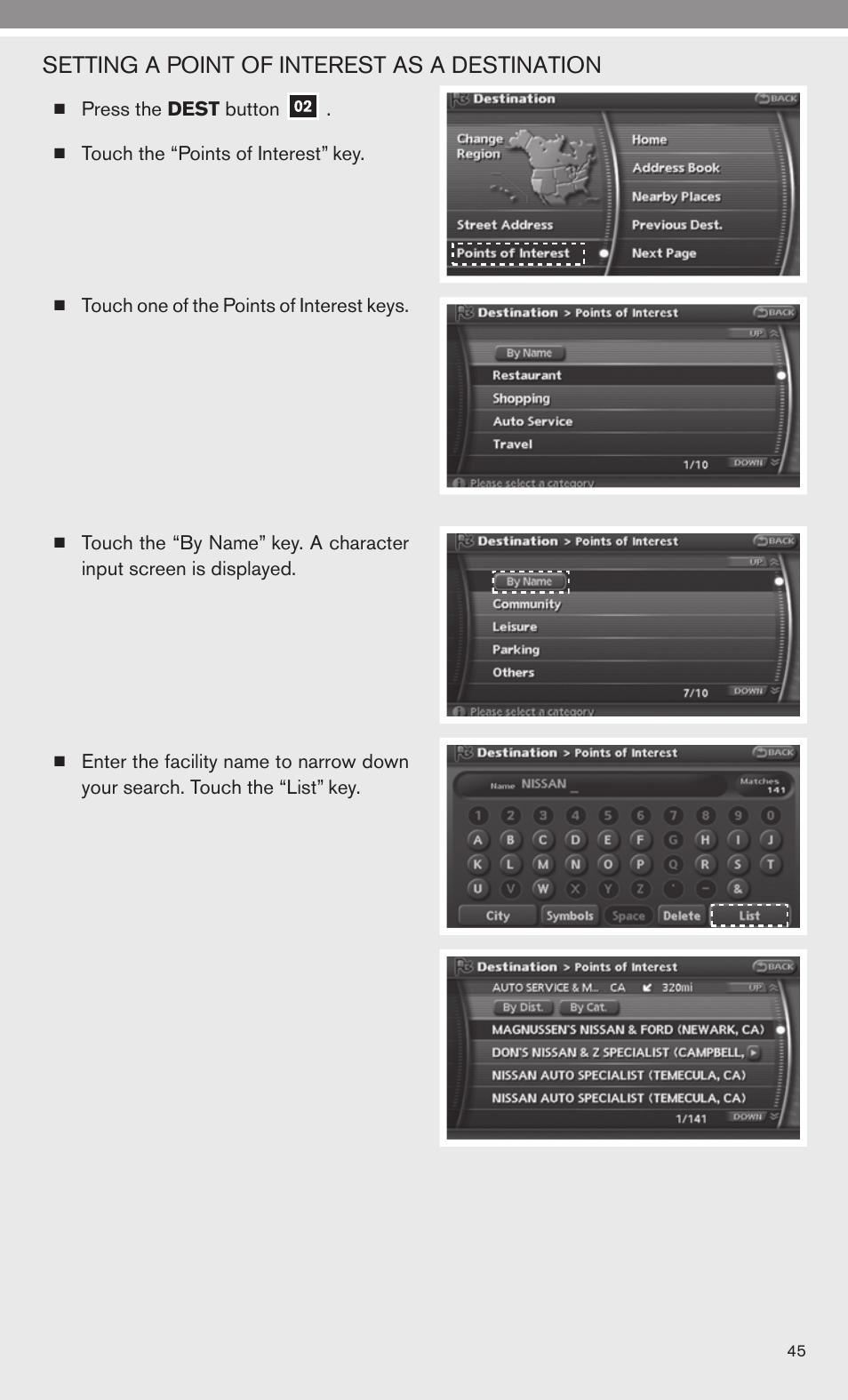 Setting a point of interest as a destination | Univex 2010 Armada User Manual | Page 47 / 52