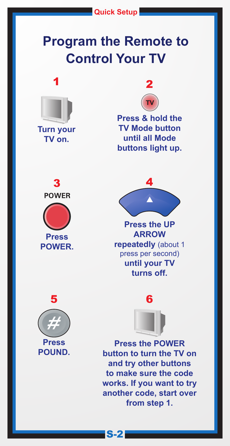 167821_aa_5.4 guide_s-2, Program the remote to control your tv | Univex 5.4 User Manual | Page 5 / 40