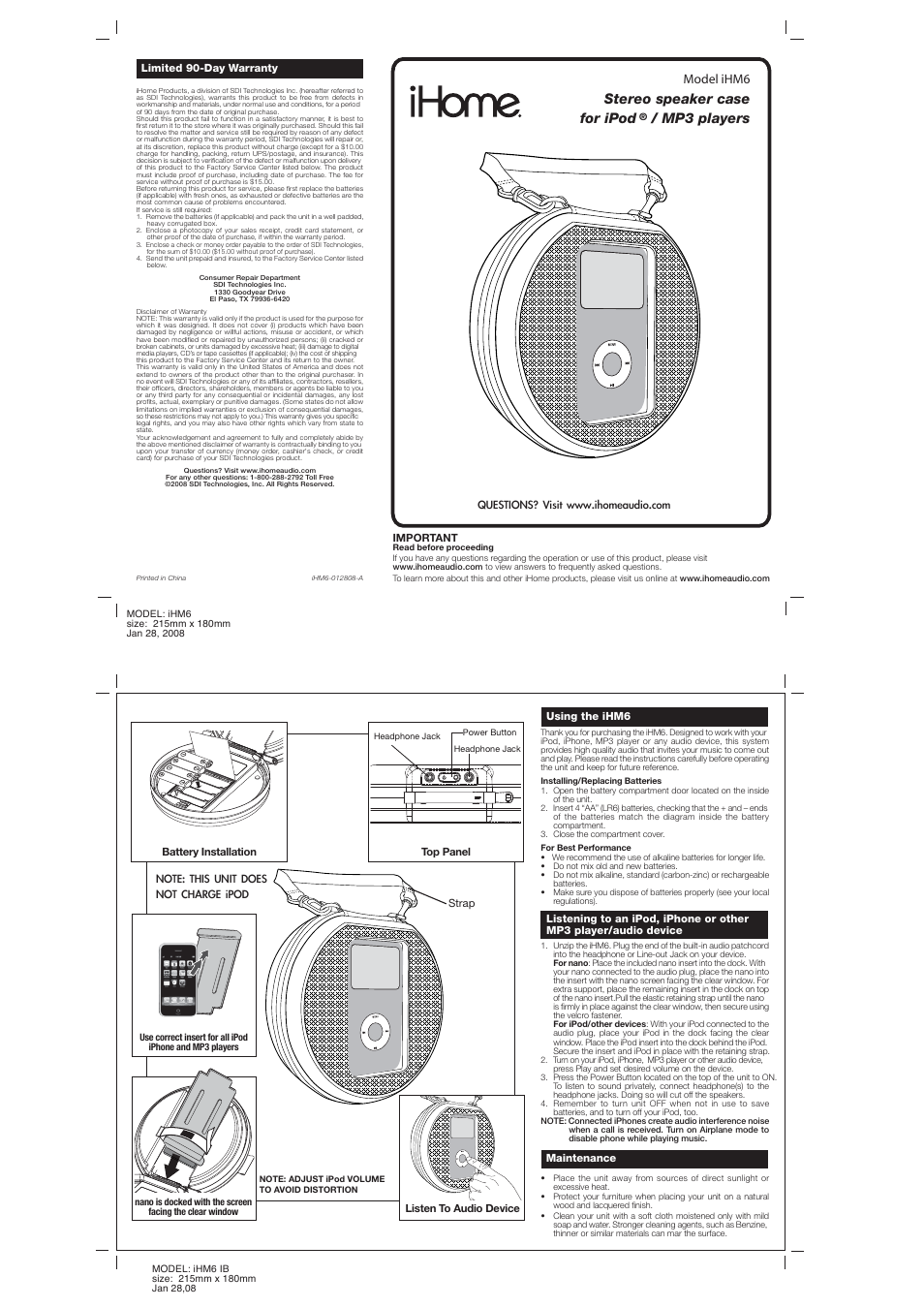 Univex iHM6 IB User Manual | 2 pages