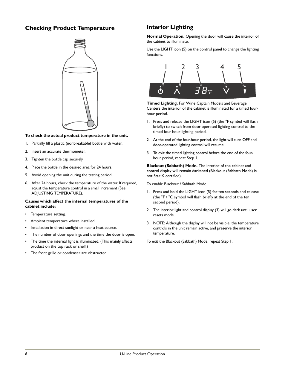 Checking product temperature interior lighting | U-Line 2115RS User Manual | Page 8 / 24