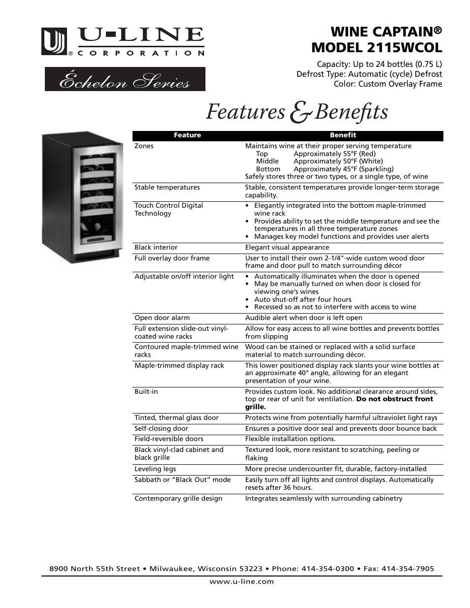 U-Line 2115WCOL User Manual | 2 pages