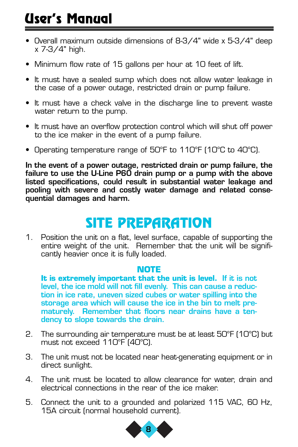 Site preparation, User’s manual | U-Line CLR60 User Manual | Page 10 / 36