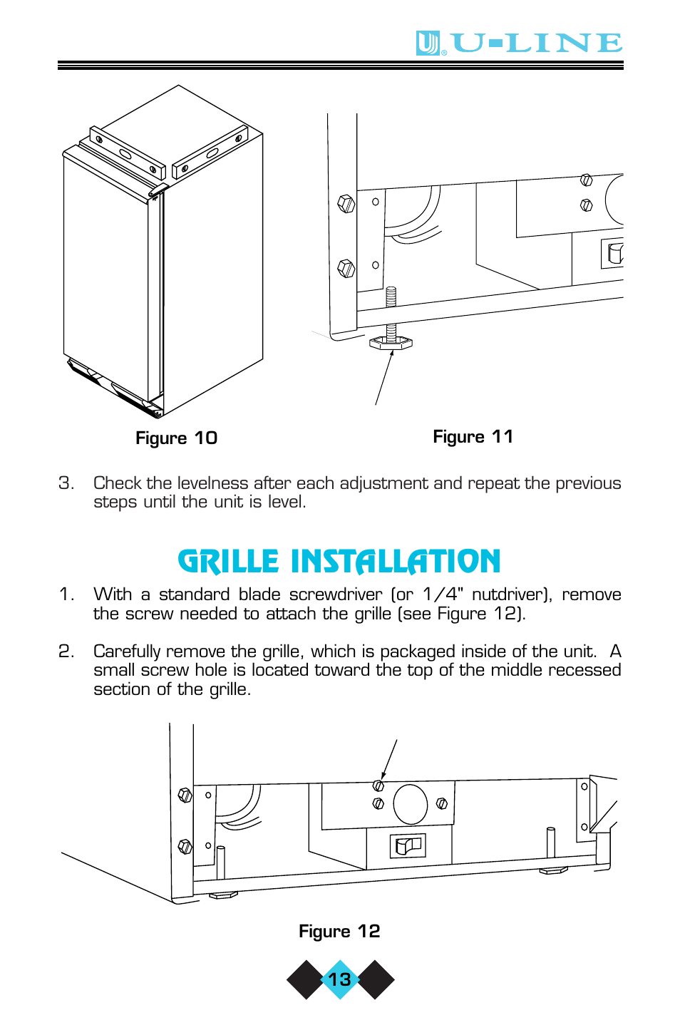 Grille installation | U-Line CLR60 User Manual | Page 15 / 36