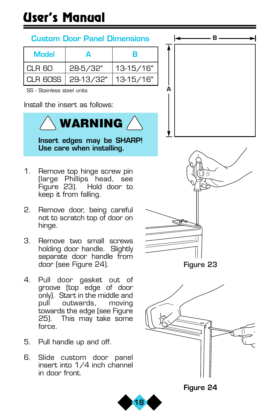 Initial start-up, Warning, User’s manual | U-Line CLR60 User Manual | Page 20 / 36