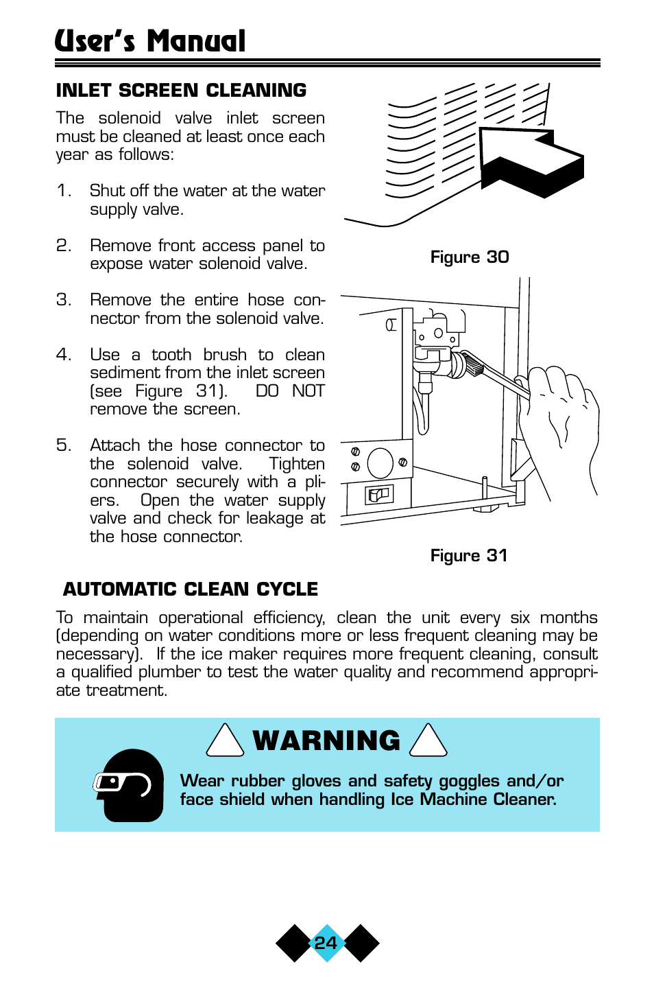 User’s manual, Warning | U-Line CLR60 User Manual | Page 26 / 36