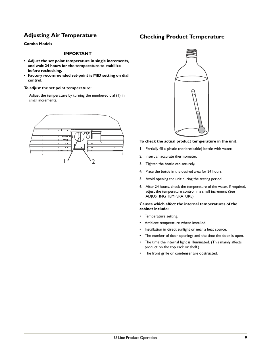 Adjusting air temperature, Checking product temperature | U-Line COMBO C2275DWR User Manual | Page 11 / 28