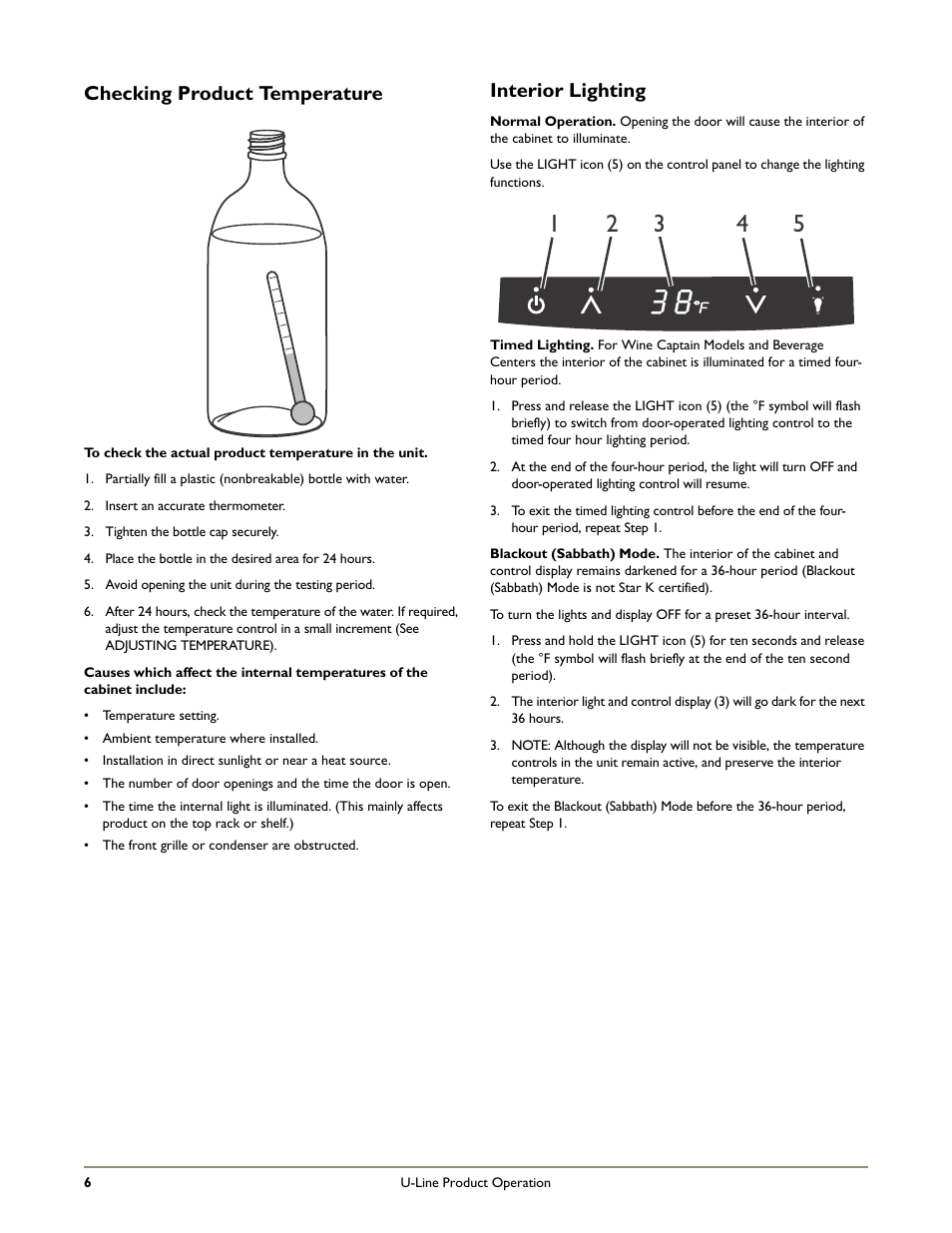 Checking product temperature interior lighting | U-Line COMBO C2275DWR User Manual | Page 8 / 28