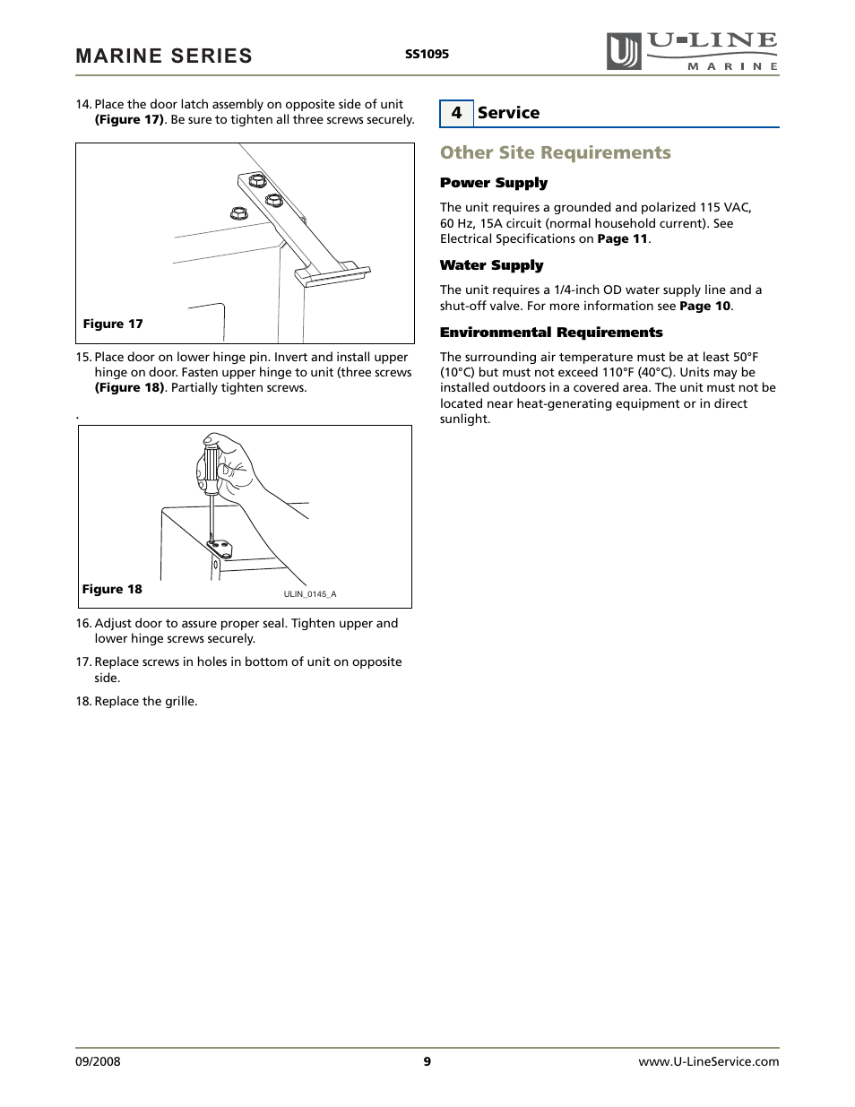 Marine series, Other site requirements | U-Line SS1095FC User Manual | Page 9 / 16