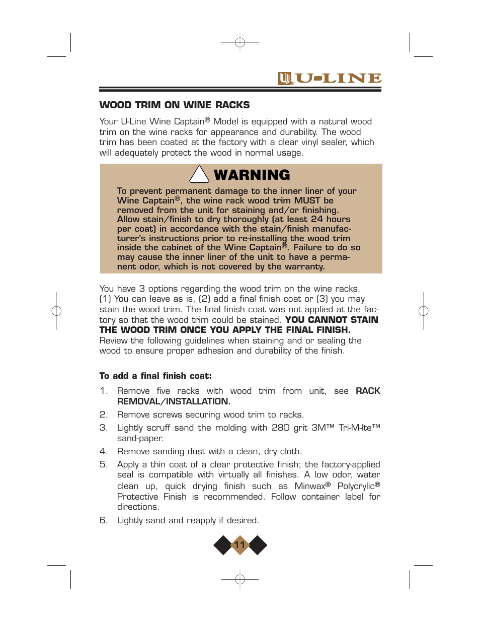 Warning | U-Line Wine Captain User Manual | Page 13 / 32