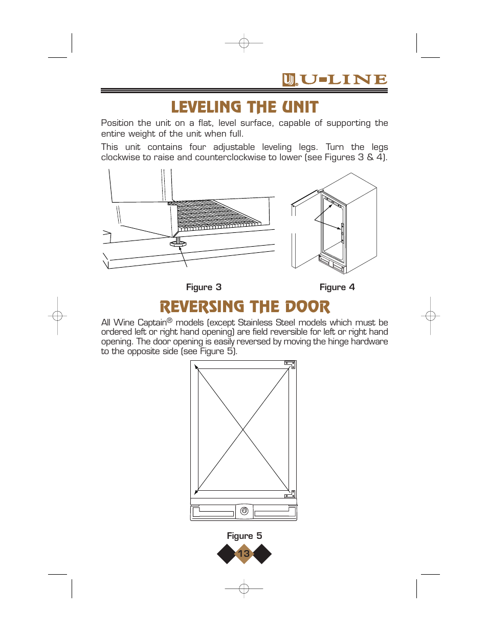 Leveling the unit, Reversing the door, Leveling the unit reversing the door | U-Line Wine Captain User Manual | Page 15 / 32