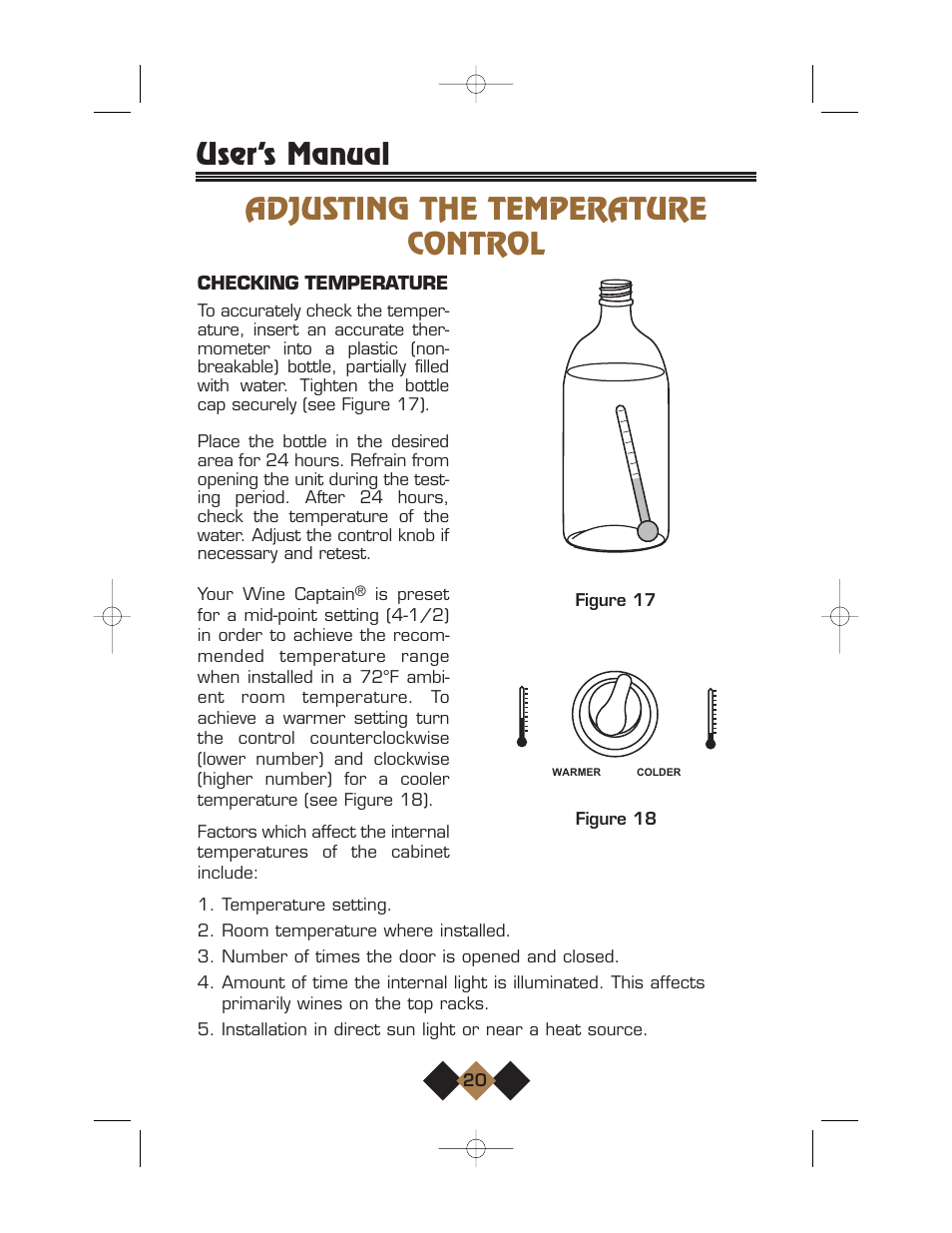 Adjusting the temperature control, User’s manual | U-Line Wine Captain User Manual | Page 22 / 32