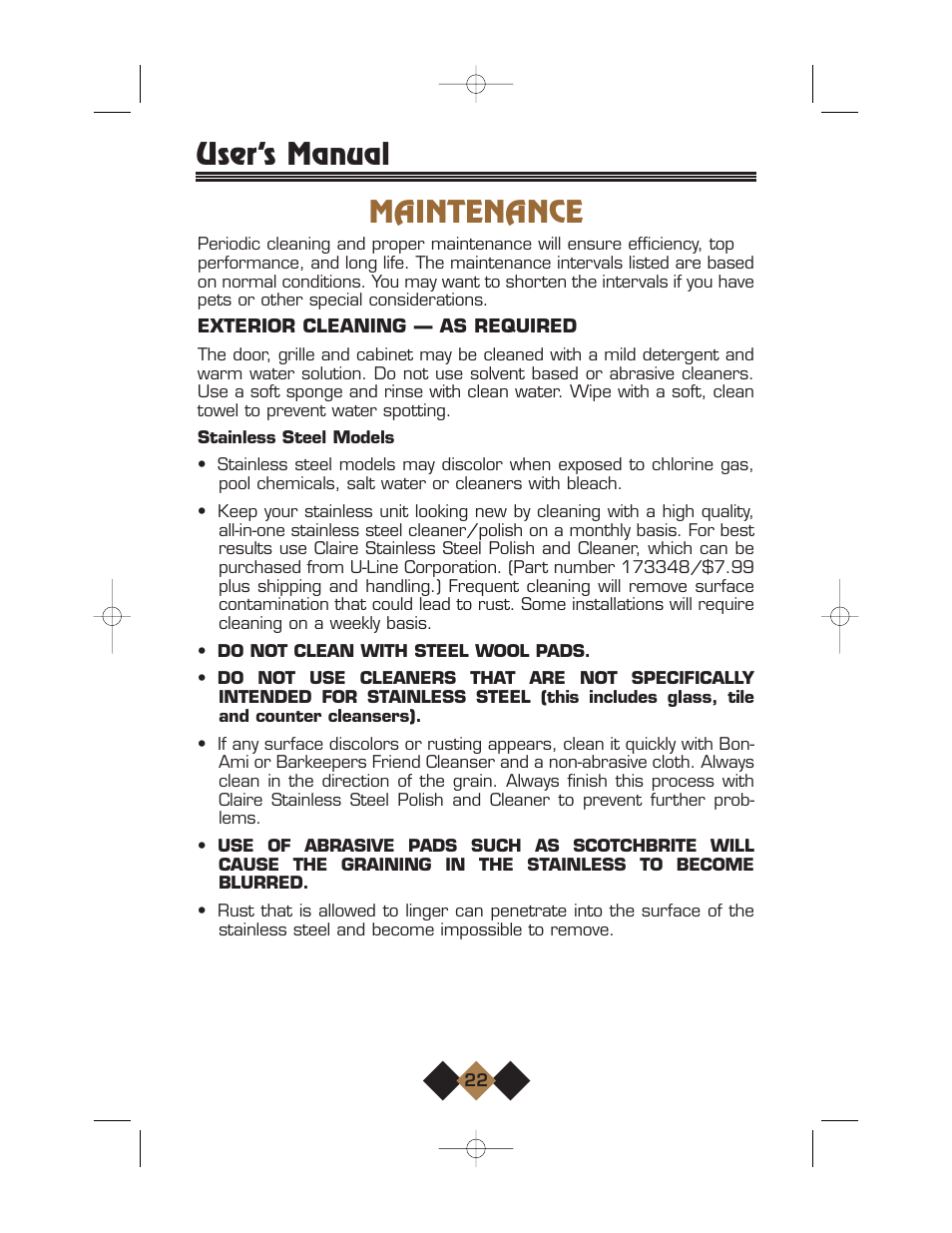 Maintenance, User’s manual | U-Line Wine Captain User Manual | Page 24 / 32