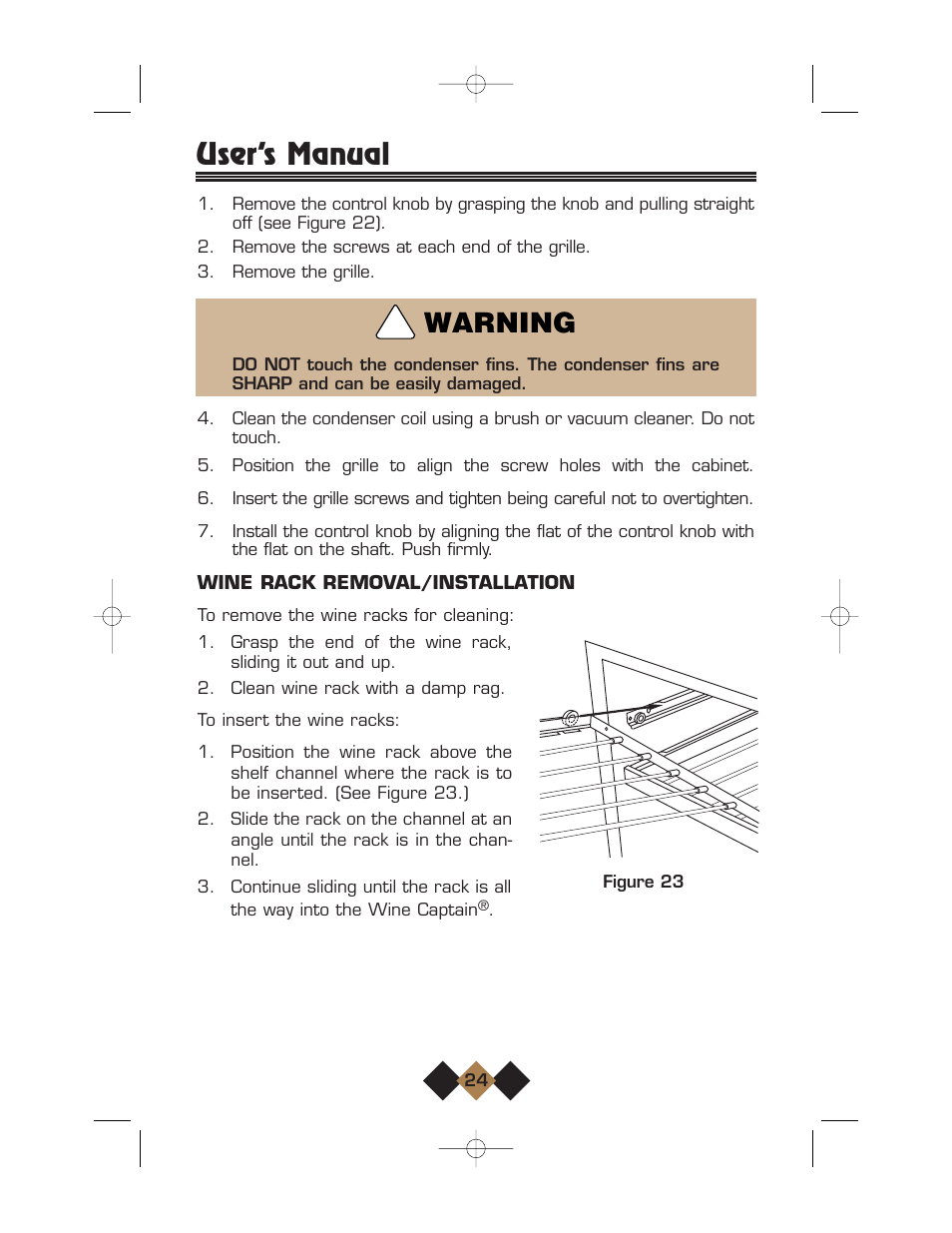 User’s manual, Warning | U-Line Wine Captain User Manual | Page 26 / 32
