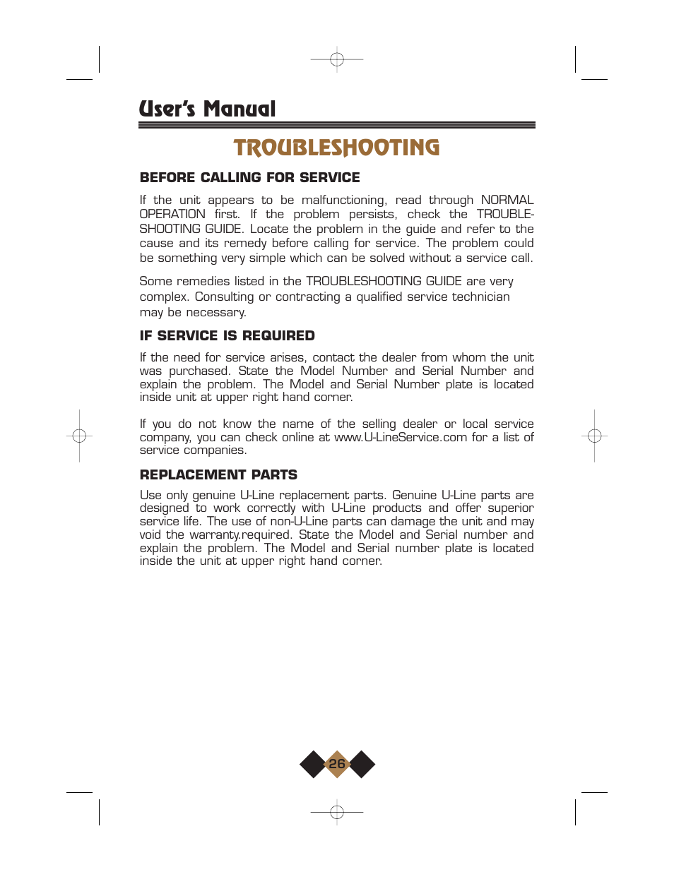 Troubleshooting, User’s manual | U-Line Wine Captain User Manual | Page 28 / 32
