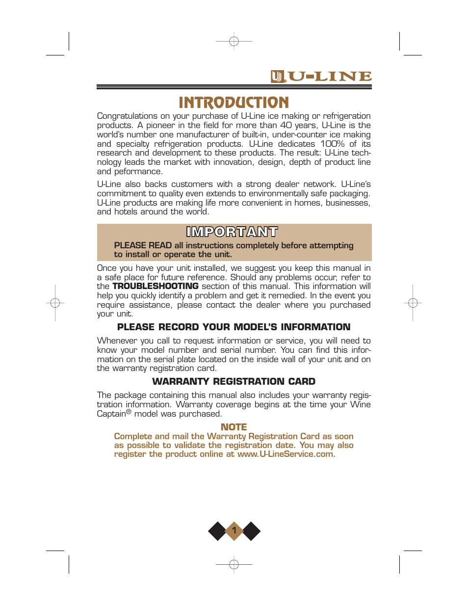 Introduction | U-Line Wine Captain User Manual | Page 3 / 32