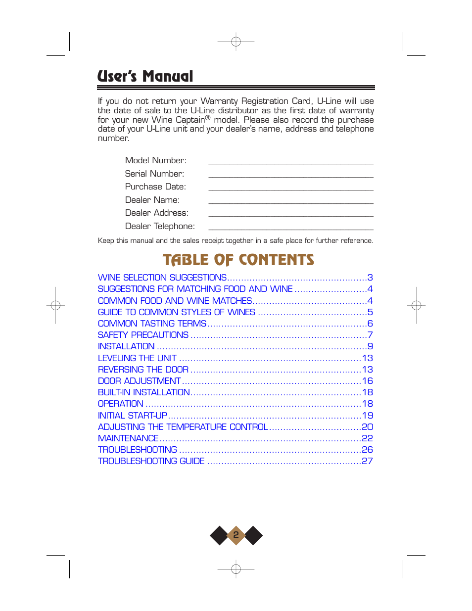 U-Line Wine Captain User Manual | Page 4 / 32