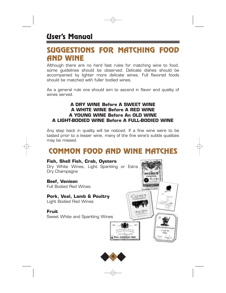 Suggestions for matching food and wine, Common food and wine matches | U-Line Wine Captain User Manual | Page 6 / 32