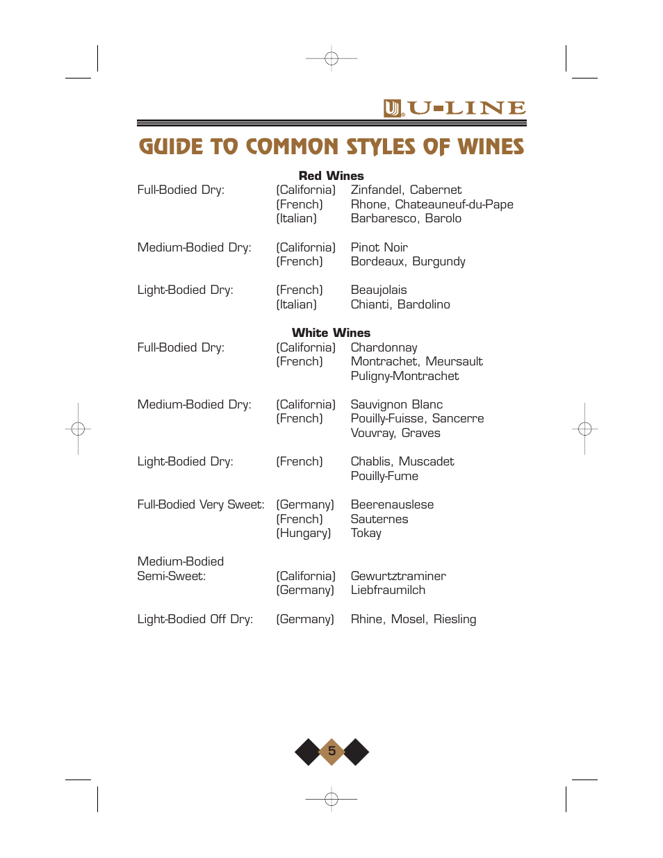 Guide to common styles of wines | U-Line Wine Captain User Manual | Page 7 / 32
