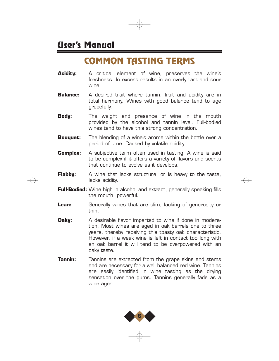 Common tasting terms, User’s manual | U-Line Wine Captain User Manual | Page 8 / 32