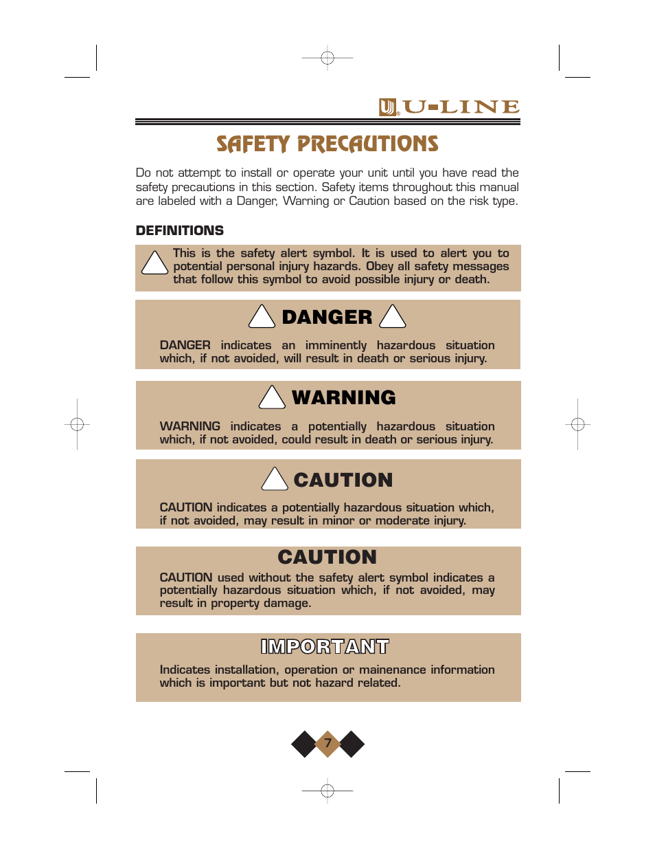 Safety precautions, Caution, Warning danger | U-Line Wine Captain User Manual | Page 9 / 32