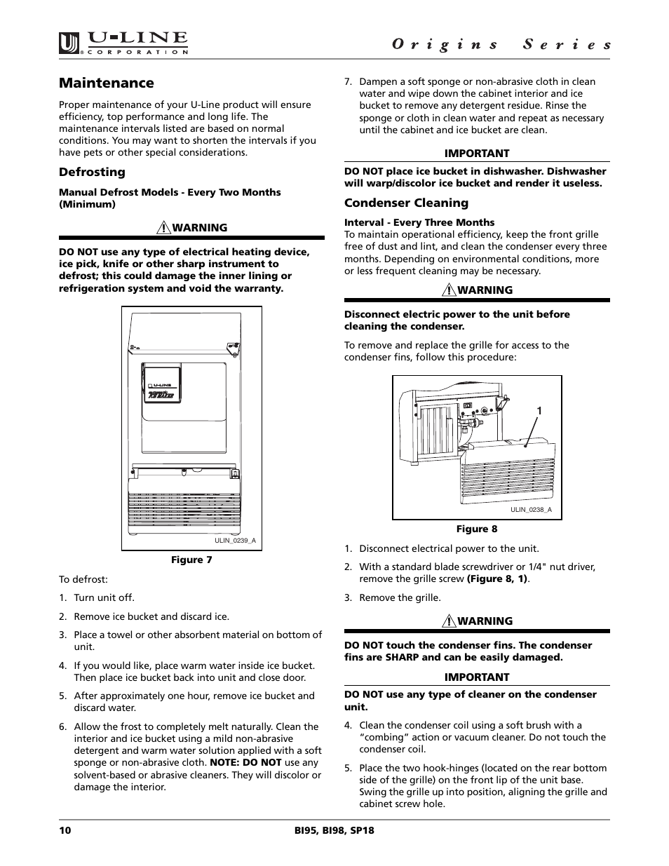 Maintenance | U-Line BI98 User Manual | Page 10 / 20