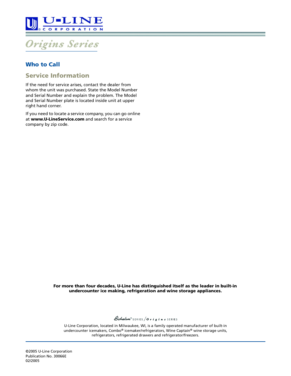 Service information, Who to call | U-Line BI-98 User Manual | Page 12 / 12
