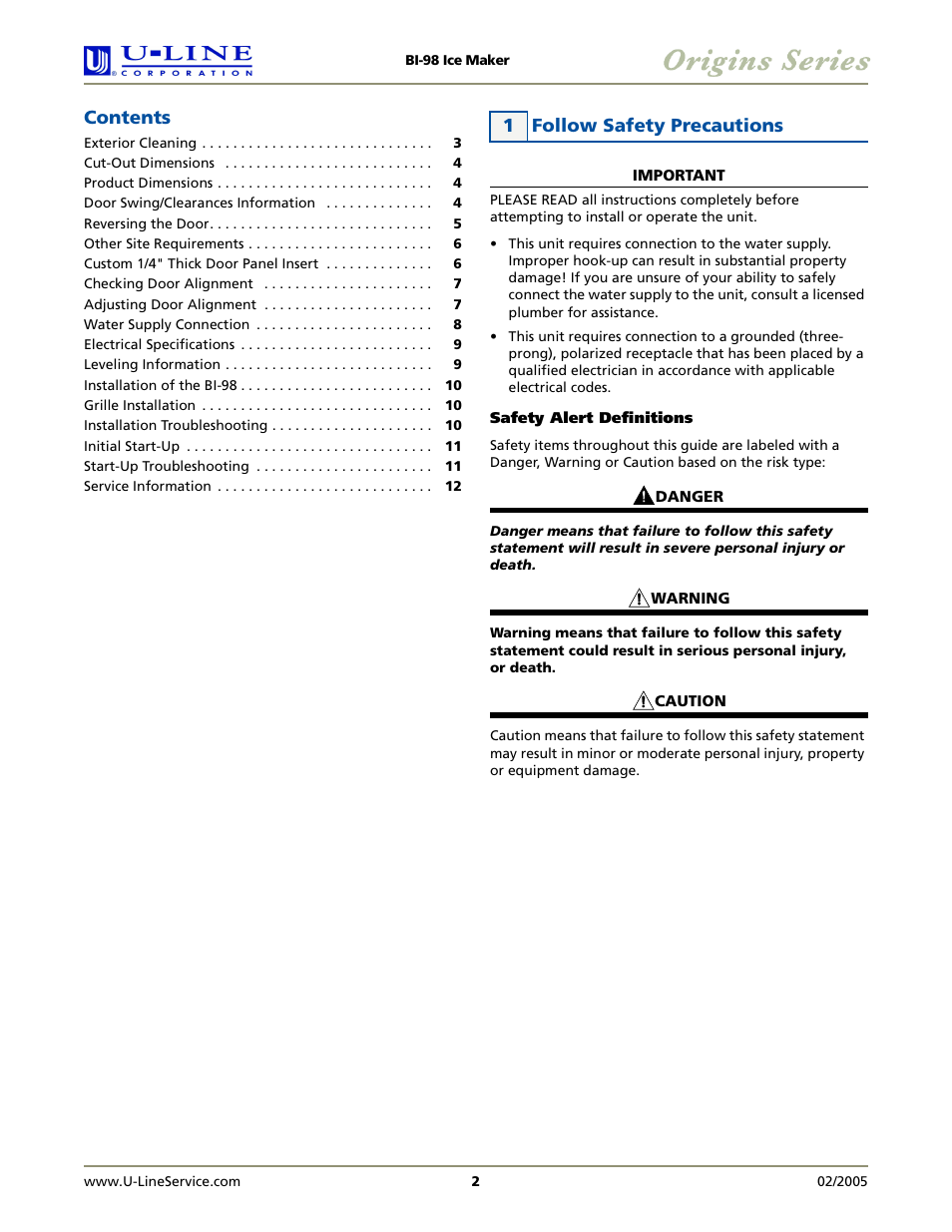U-Line BI-98 User Manual | Page 2 / 12