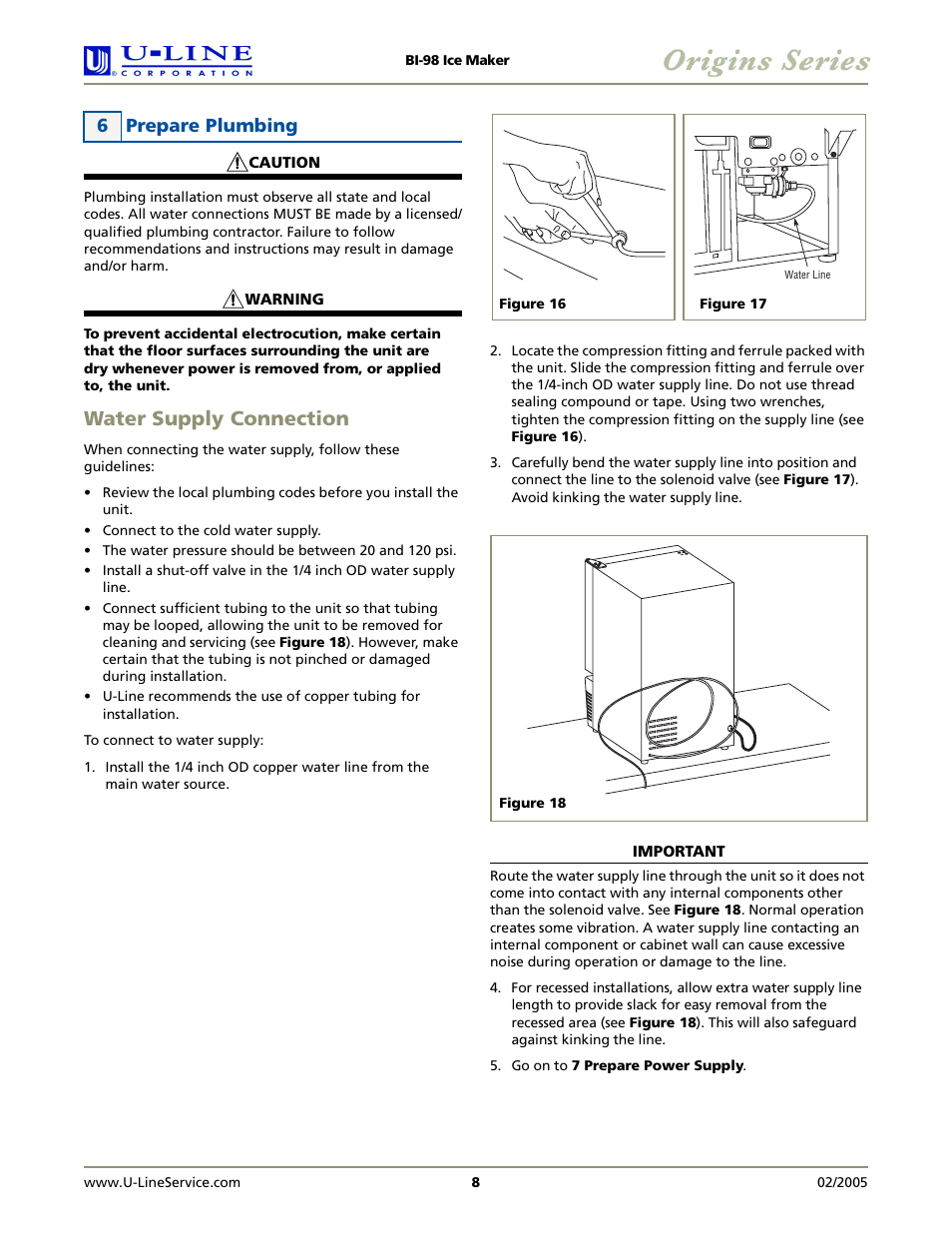 Water supply connection, 6 prepare plumbing | U-Line BI-98 User Manual | Page 8 / 12