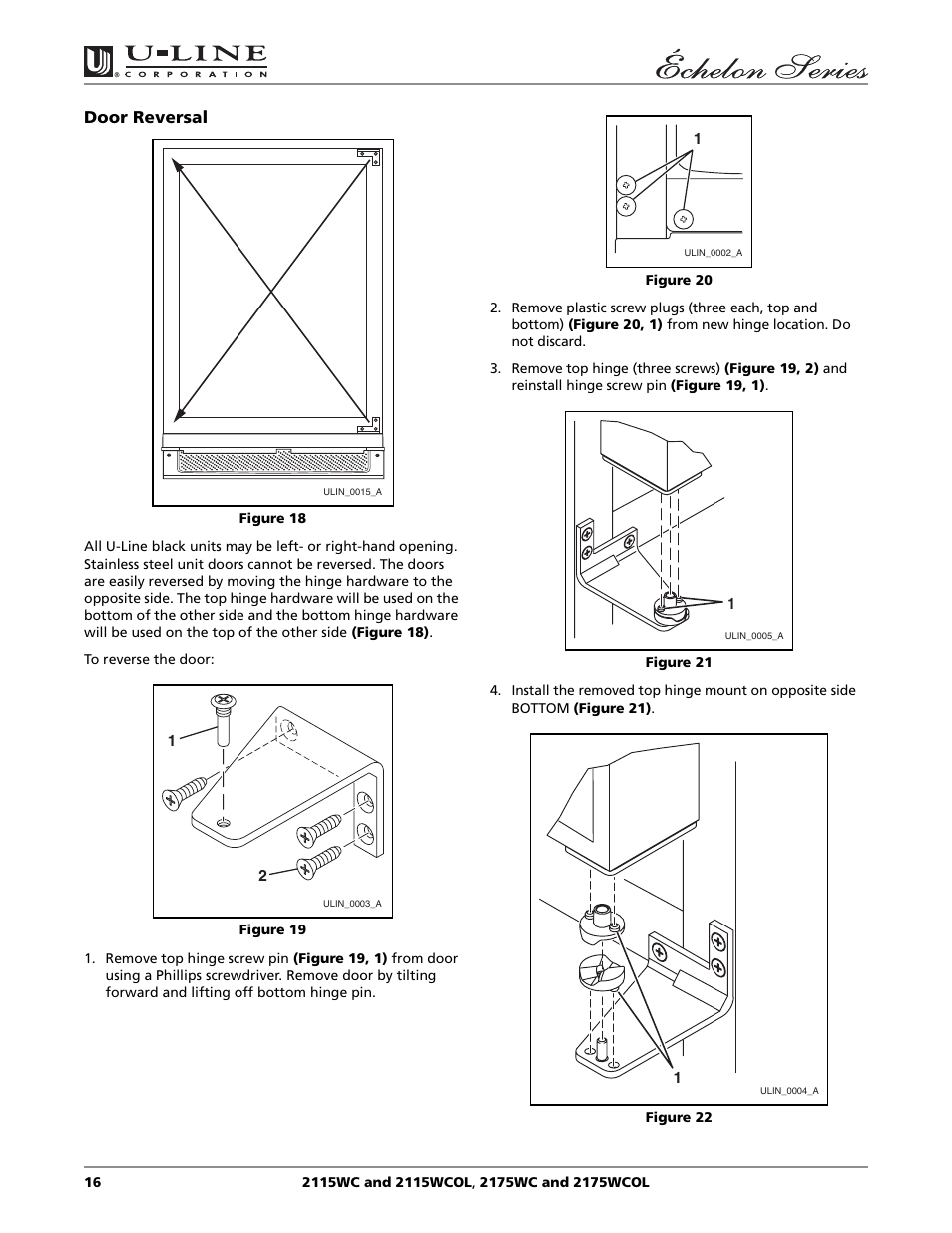 Door reversal | U-Line 2115WC User Manual | Page 16 / 24