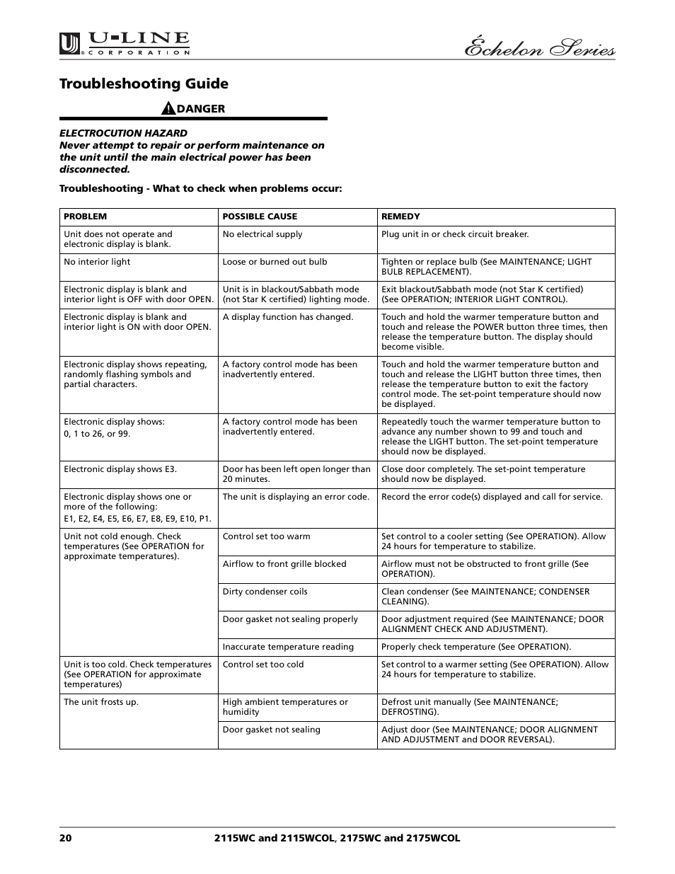 Troubleshooting guide | U-Line 2115WC User Manual | Page 20 / 24