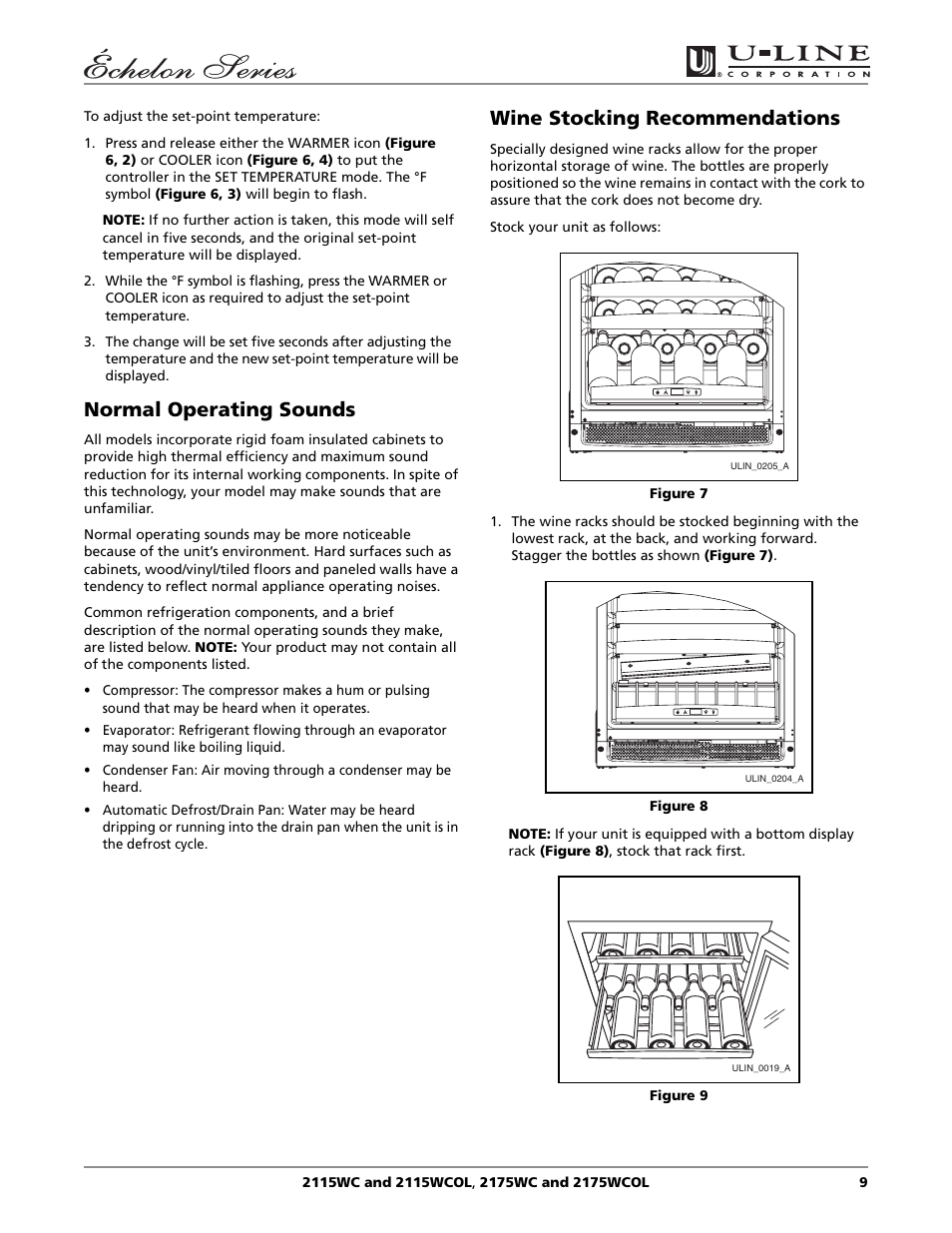 Normal operating sounds, Wine stocking recommendations | U-Line 2115WC User Manual | Page 9 / 24