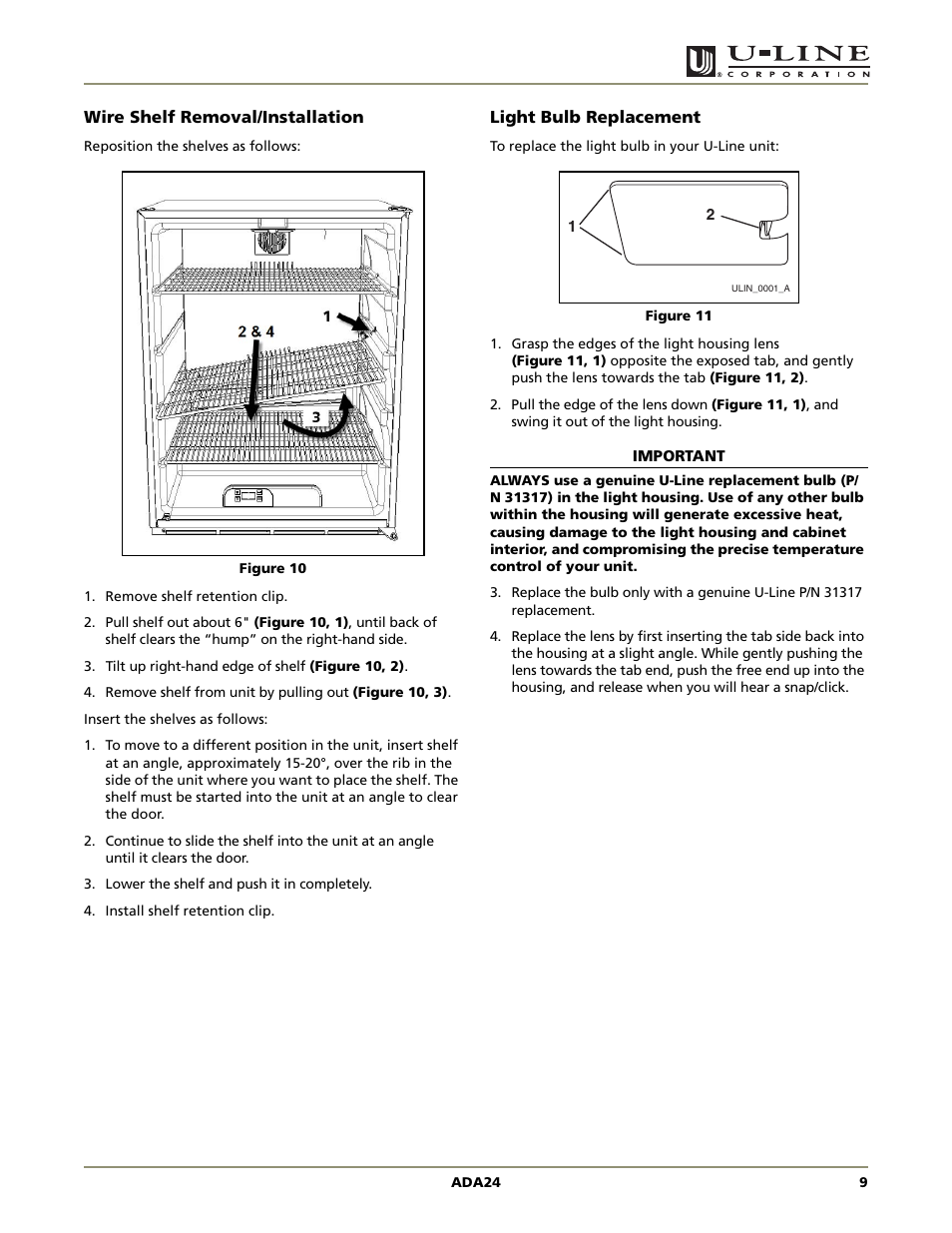 Ada series | U-Line ADA24R User Manual | Page 11 / 20