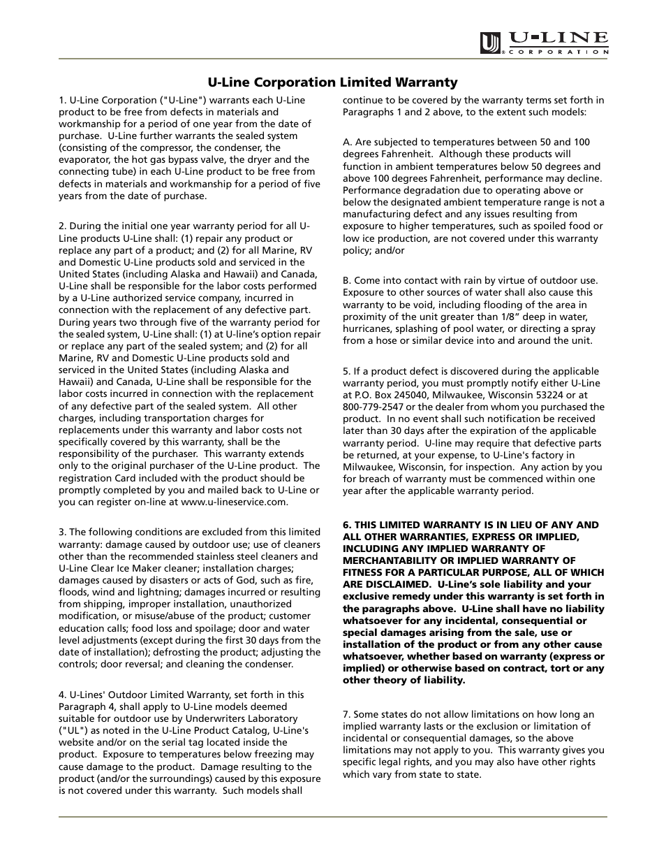 Ada series | U-Line ADA24R User Manual | Page 19 / 20