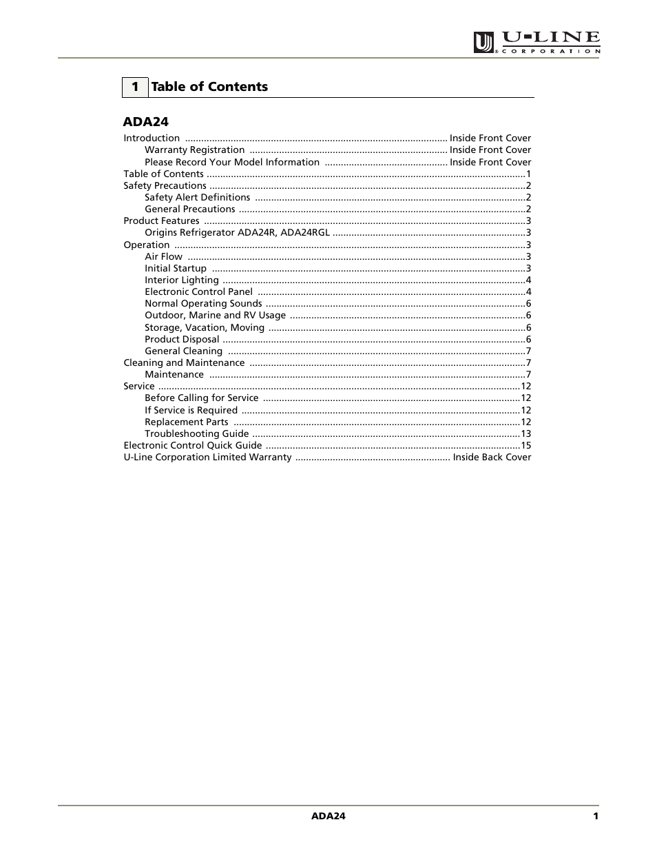 Ada series | U-Line ADA24R User Manual | Page 3 / 20