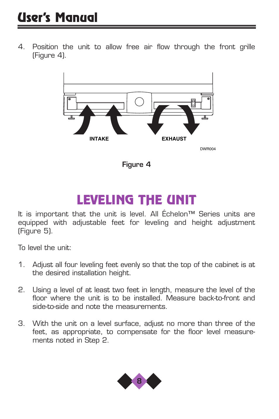 Leveling the unit, User’s manual | U-Line 2075 User Manual | Page 10 / 31