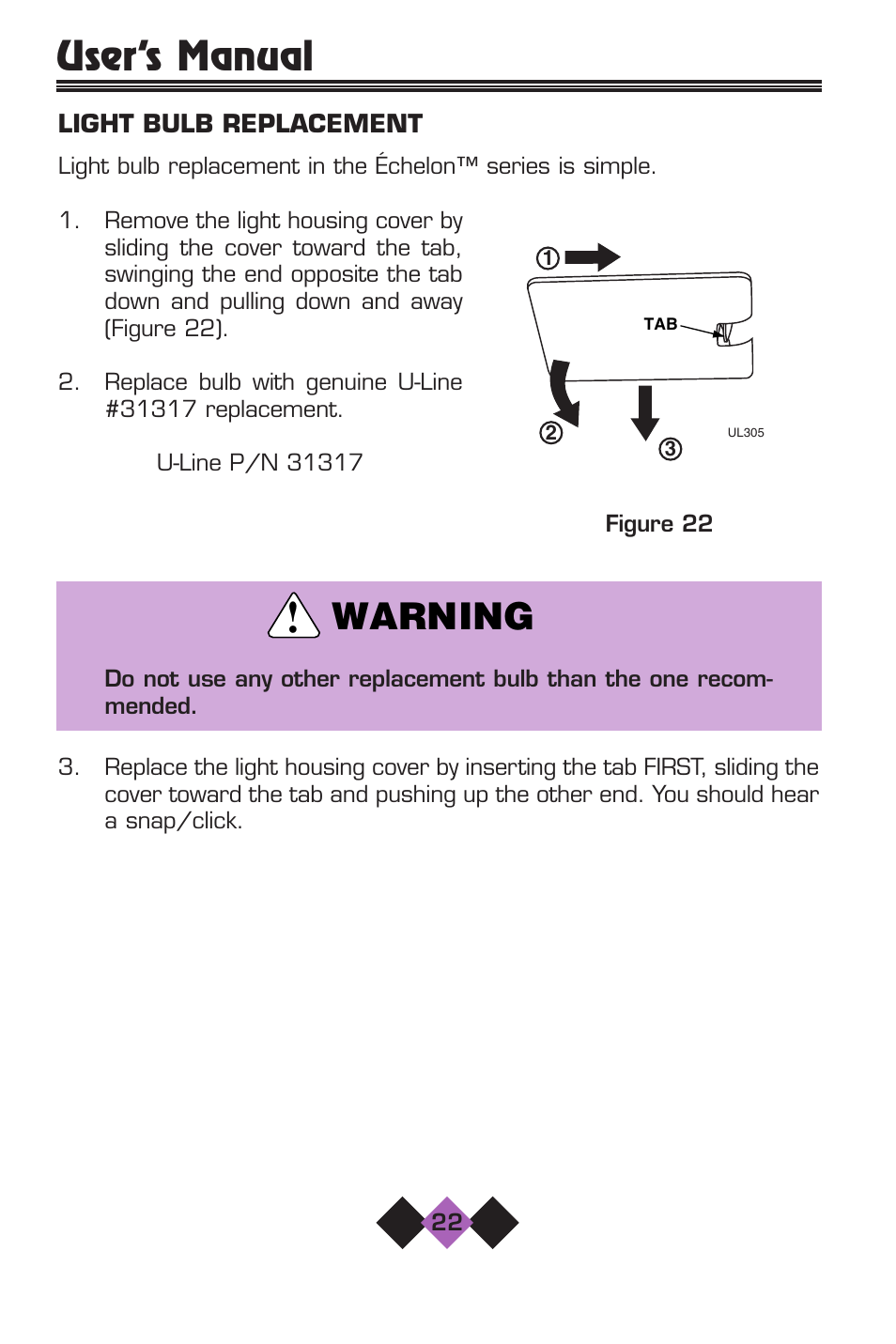 Warning, User’s manual | U-Line 2075 User Manual | Page 24 / 31