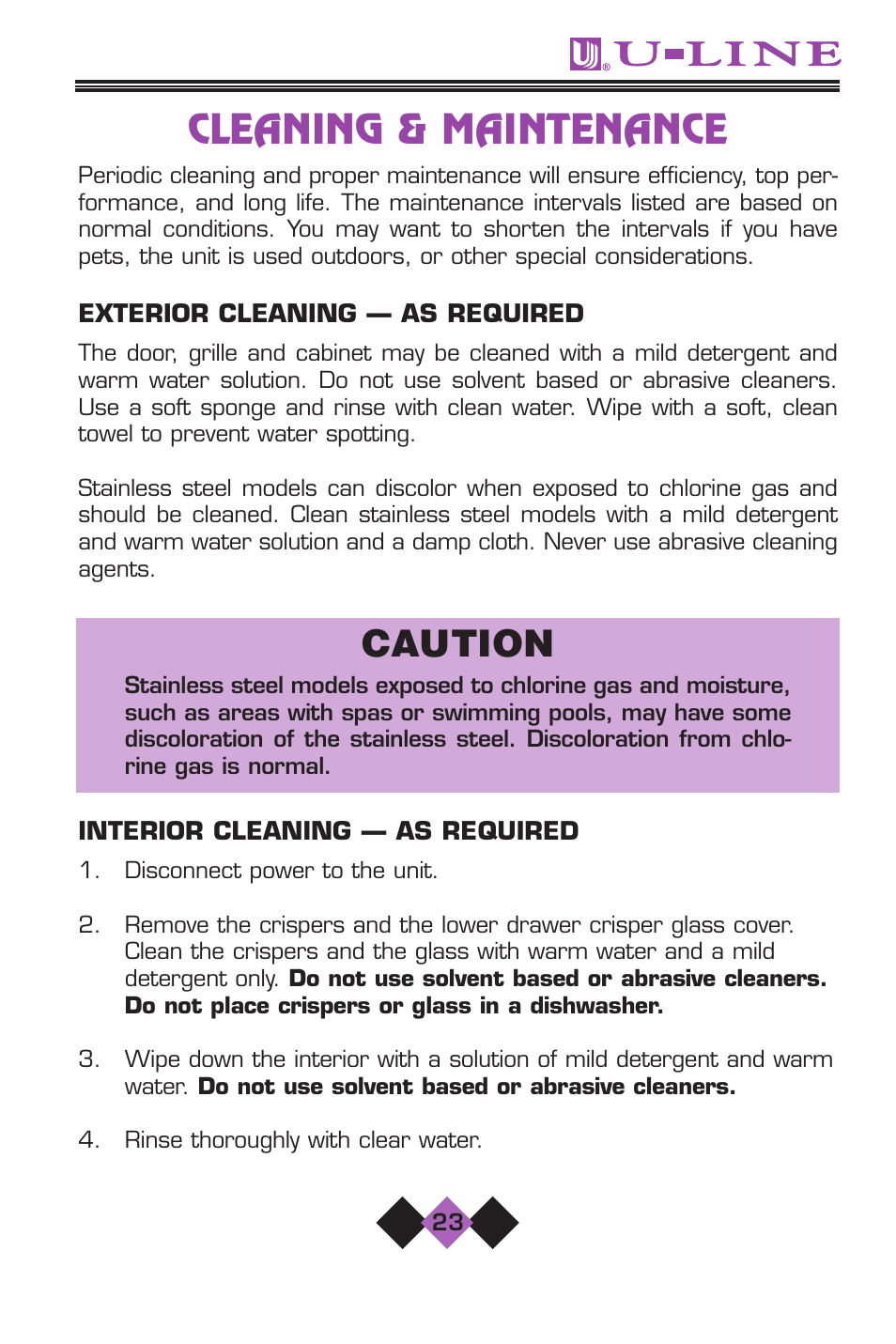 Cleaning & maintenance, Caution | U-Line 2075 User Manual | Page 25 / 31