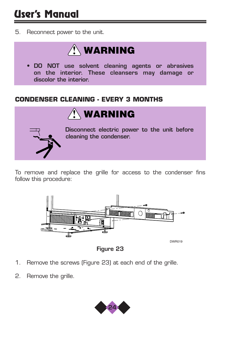 User’s manual, Warning | U-Line 2075 User Manual | Page 26 / 31