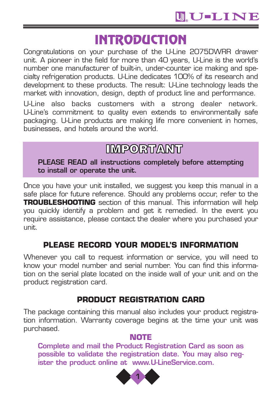 Introduction | U-Line 2075 User Manual | Page 3 / 31