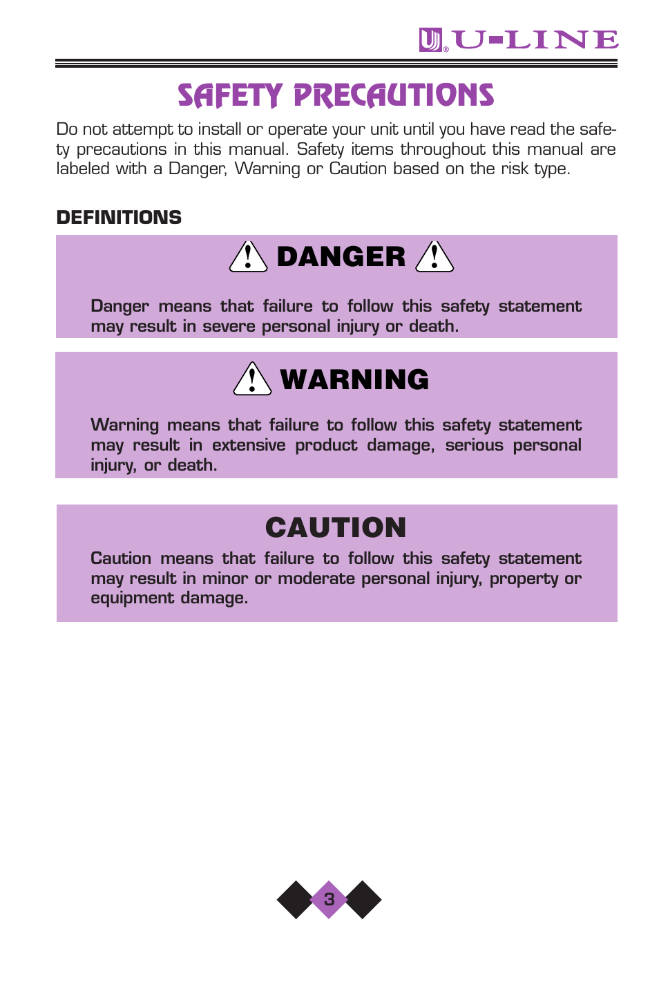Safety precautions, Caution, Warning danger | U-Line 2075 User Manual | Page 5 / 31