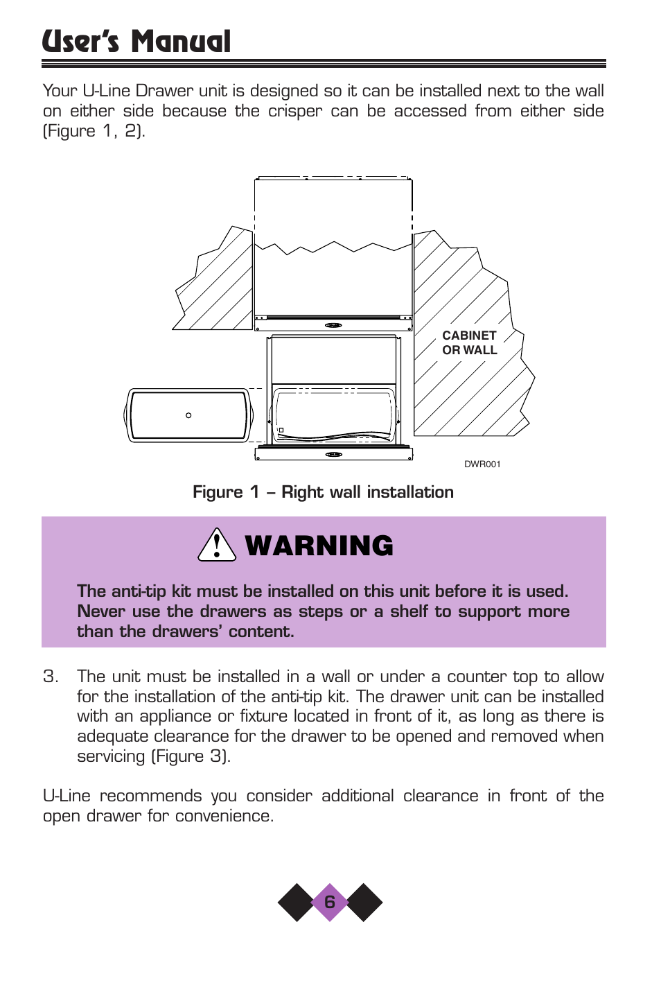 Warning, User’s manual | U-Line 2075 User Manual | Page 8 / 31