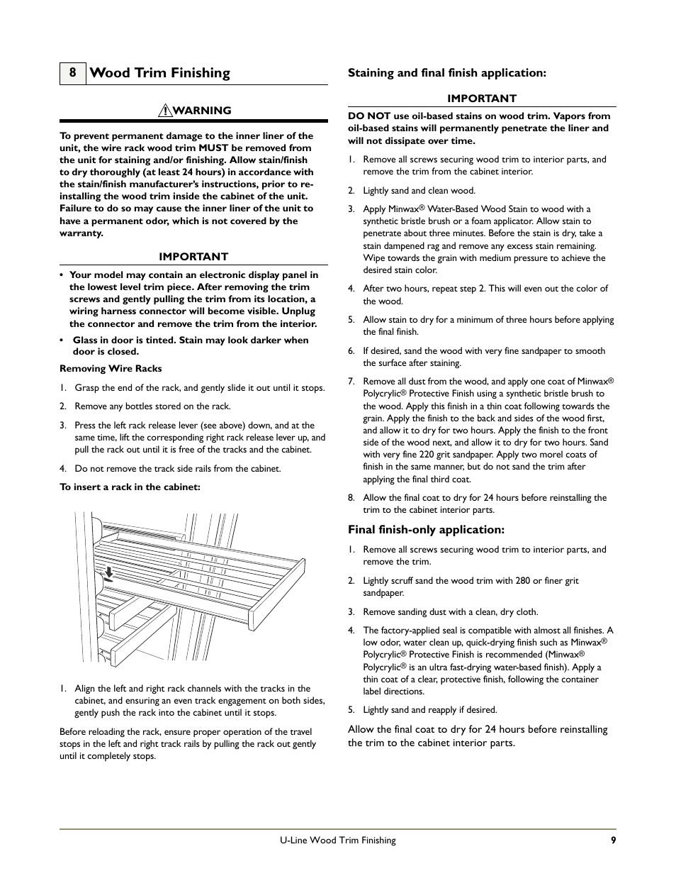 Wood trim finishing | U-Line 2175WCC User Manual | Page 11 / 20