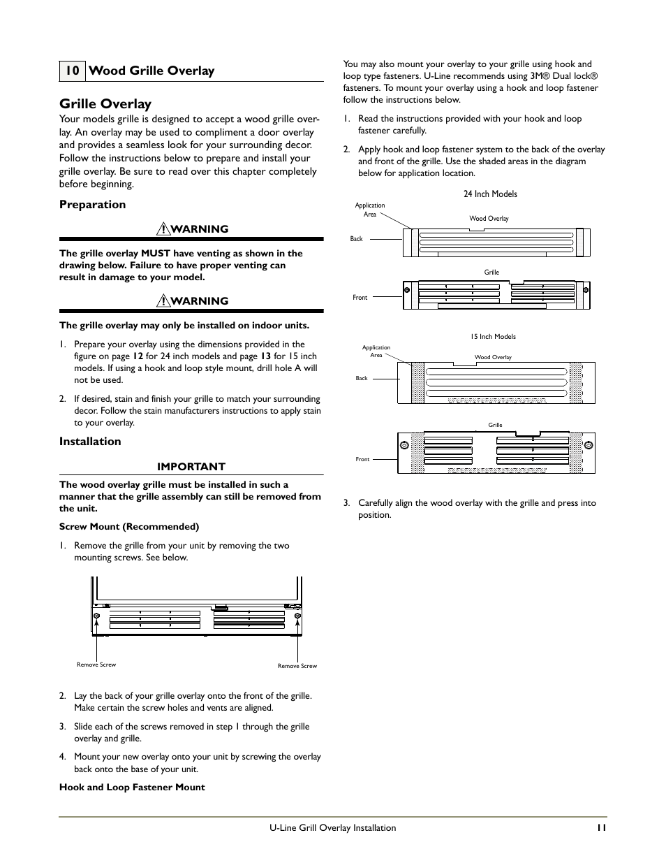 Grille overlay, 10 wood grille overlay, Preparation | Installation | U-Line 2175WCC User Manual | Page 13 / 20