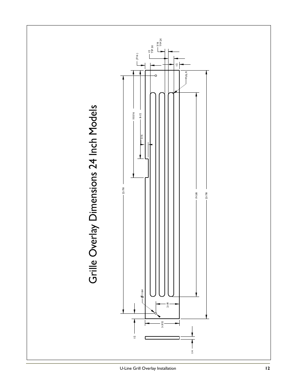 Grille ov erla y dimensions 24 inch models | U-Line 2175WCC User Manual | Page 14 / 20